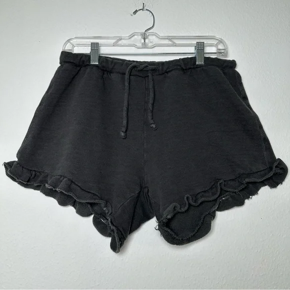 Chaser Black Women’s Soft Cozy High Waist Ruffle Hem Drawstring Shorts - Picture 2 of 13